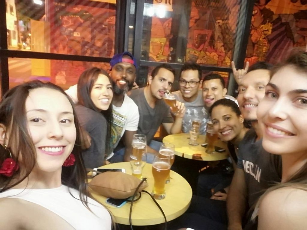 Drinking beer with friends in Medellin